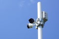 Milan, Italy - August 10, 2018: Hikvision video surveillance cameras on pole . The brand is widespread throughout the
