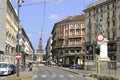 Via Dante. In the background the faade of the Sforza castle. Milan, Italy Royalty Free Stock Photo