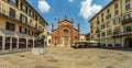 MILAN, ITALY - AUGUST 01, 2019: Santa Maria del Carmine Church. Tourists and locals walk in the center of Milano. Shops, boutiques Royalty Free Stock Photo