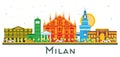 Milan Italy City Skyline with Color Landmarks Isolated on White Royalty Free Stock Photo