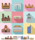 Milan Italy city skyline icons set, flat style