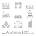 Milan Italy city skyline icons set, outline style