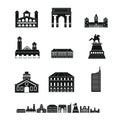 Milan Italy city skyline icons set, simple style