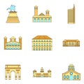 Milan Italy city skyline icons set vector color