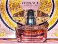 Milan, Italy - Close-up of a glass bottle of Versace perfume - September 03, 2023