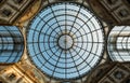 Close up of the ornate glass ceiling at Galleria Vittorio Emanuele II iconic shopping centre, located next to the Cathedral.