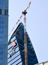Milan, Italy Ã¢â¬â May 2020: the top of Libeskind Tower under construction named The Curved One, situated in CityLife district