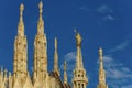 Milan, Italy day view of gothic style Roman Catholic Duomo Cathedral rooftops at homonym main square, with Statue of Madonnina,