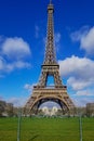 MILAN, ITALY - DEC 23, 2018: Beautiful photo of the Eiffel tower in Paris with gorgeous colors and wide angle central perspective