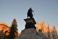 Duomo square of Milan decorated with the Christmas tree and the cathedral at sunset. Royalty Free Stock Photo