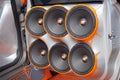 MILAN Italy 20 December 2015 : Car Tuning show . Fans of tuned cars present extreme bass speakers Royalty Free Stock Photo