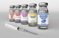 Milan, Italy: December 14, 2020: Vaccine vials and syringe with Pfizer, Moderna, AstraZeneca, Johnson, Gsk Inc logo Royalty Free Stock Photo