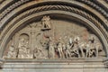 Sculptures above the door to the Duomo in Milan on February 21, 2008