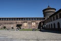 Milan, Italy, Europe, Sforza Castle, Castello Sforzesco, museum, courtyard, court, tower, bricks Royalty Free Stock Photo