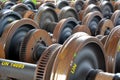 Milan/Italy Expoferroviaria Fair-10/04/2017- Group of railway rails spare parts