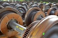 Milan/Italy Expoferroviaria Fair-10/04/2017- Group of railway rails spare parts