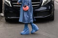Milan, Italy - February 22, 2023: woman wearing Fendi nano shoulder bag. Fashion blogger outfit details