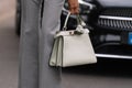 Milan, Italy - February 22, 2023: woman wearing Fendi Peekaboo shoulder bag. Fashion blogger outfit details