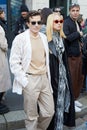 MILAN, ITALY - FEBRUARY 25, 2023: Carlo Sestini and Niki Wu Jie before Missoni fashion show, Milan Fashion Week street style