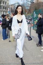 MILAN, ITALY - FEBRUARY 25, 2023: Cici Xiang before Ferragamo fashion show, Milan Fashion Week street style