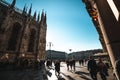 MILAN, ITALY- FEBRUARY 5, 2016: the famous fashion street Corso Vittorio Emanuele II from Piazza Duomo square of Milano Royalty Free Stock Photo