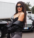 MILAN, Italy: 23 February 2019: Fashion blogger Sara Fasano street style outfit Royalty Free Stock Photo