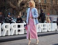 MILAN, Italy: 20 February 2019:Fashion blogger street style outfit Royalty Free Stock Photo