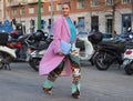 MILAN, Italy: 20 February 2019:Fashion blogger street style outfit Royalty Free Stock Photo