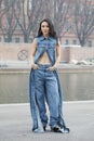 MILAN, ITALY - FEBRUARY 24, 2023: Jessica Wang before Sportmax fashion show, Milan Fashion Week street style