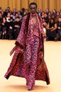 A model walks the runway at the Roberto Cavalli fashion show during the Milan Fashion Week