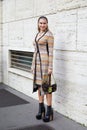 MILAN, ITALY - FEBRUARY 25, 2023: Nina Suess before Missoni fashion show, Milan Fashion Week street style