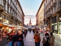 Via Dante and view of Sforza Castle in Milan Royalty Free Stock Photo