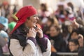 Pirate woman laughing in parade, Milan