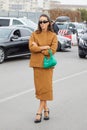 MILAN, ITALY - FEBRUARY 23, 2023: Tamara Kalinic before Prada fashion show, Milan Fashion Week street style