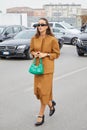 MILAN, ITALY - FEBRUARY 23, 2023: Tamara Kalinic before Prada fashion show, Milan Fashion Week street style