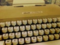 Milan, Italy - February 3, 2019: Vintage classic car show - Old retro Olivetti Lettera 35 typewriter, writing machine - old photo Royalty Free Stock Photo