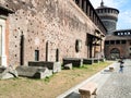 Roman ruins in courtyard of Castello Sforzesco Royalty Free Stock Photo