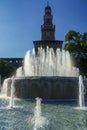 Milan, Italy:  historic fountain in the square of the castle Royalty Free Stock Photo