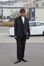 Andrew Georgiades before Prada fashion show, Milan Fashion Week street style