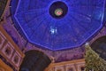 Beautiful inside panoramic view to the Vittorio Emanuele II Gallery Christmas Tree and blue crest made of Swarovski crystals. Royalty Free Stock Photo