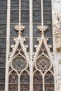 Milan, Italy - January 09, 2022: Close detail of facade of cathedral of Milan, Italy, gothic rosette