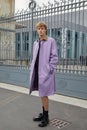 Hugh Laughton-Scott before Prada fashion show, Milan Fashion Week street style