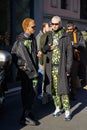 Men with Ravenant outfit with green and black sweatsuit before Etro fashion show, Milan Fashion