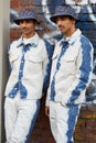 Mohammed Hadban and Humaid Hadban with Fendi logo pattern white, blue shirt and trousers before