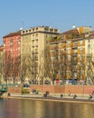 MILAN, ITALY, JANUARY - 2018 - elegant old style waterfront apartment buildings Royalty Free Stock Photo