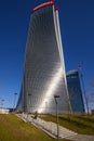 MILAN, ITALY - JANUARY 31, 2020: Skyscraper Generali Tower designed by Zaha Hadid architects, headquarter of the Generali Group.