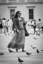 Beautiful tourist woman in Milan, Italy, photo in black and whit