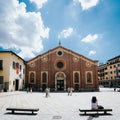 MILAN, ITALY - JULY 17, 2016: People walk in front of Church and Dominican Convent of Santa Maria delle Grazie with The Last Royalty Free Stock Photo