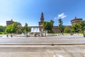 Milan, Italy - July 13, 2021: Sforzesco Castle medieval fortress in the center of Milan, Italy