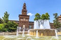 Milan, Italy - July 13, 2021: Sforzesco Castle medieval fortress in the center of Milan, Italy